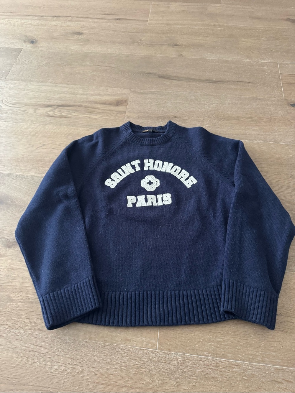 Maje Navy Crewneck Sweater with Saint Honore Paris Logo